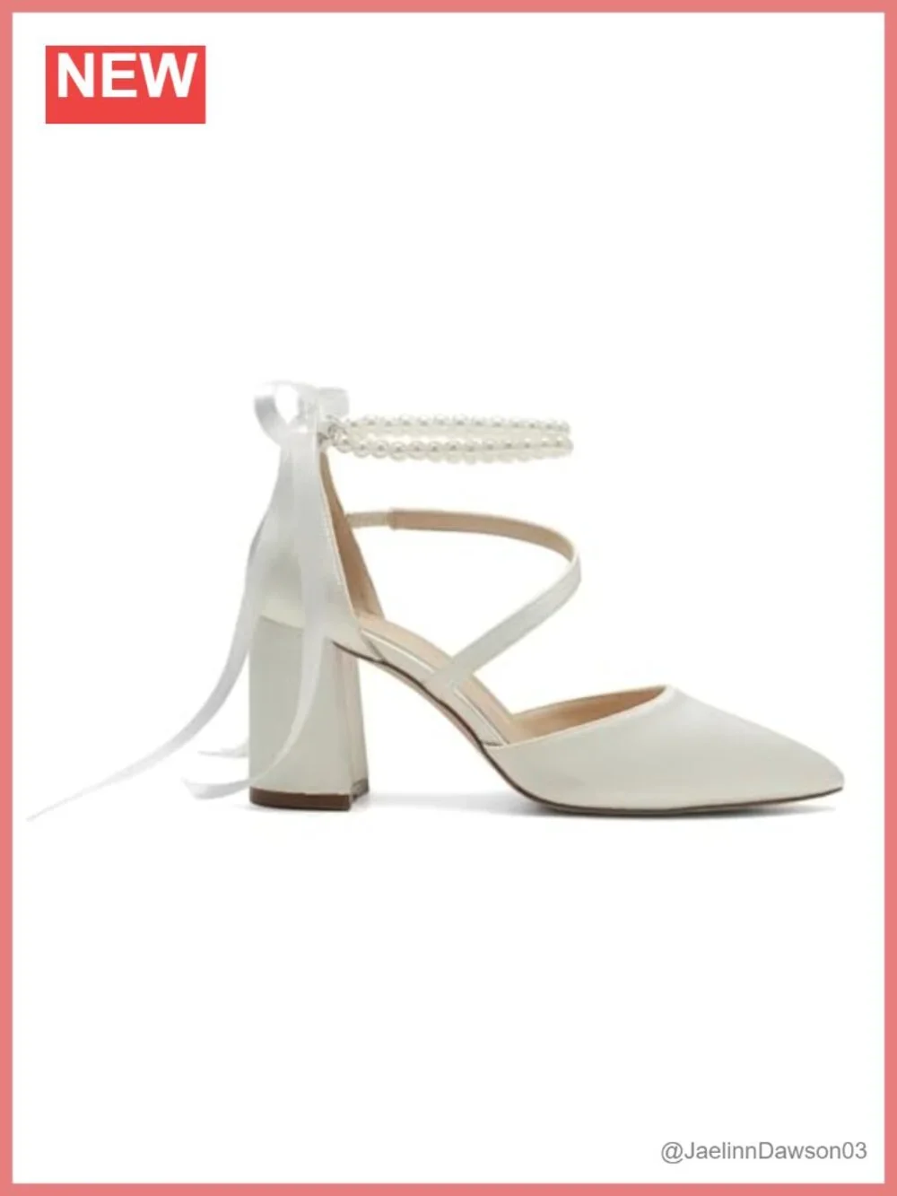 Block Heel Pearl Bridal Shoes Closed Toe Satin Wedding Pumps